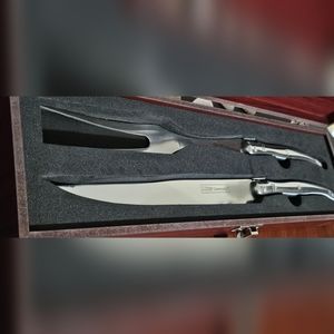 Slitzer Carving Knife & Fork Set Germany Steel Dark Cherry Gift Box Cutlery Set